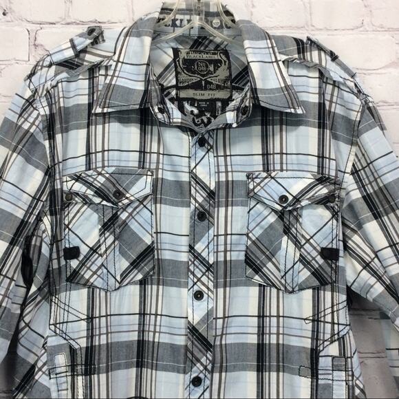 BKE Buckle Black Label Shirt Men's Large Slim Fit Snap Plaid Long Sleeve Graphic - Picture 6 of 12